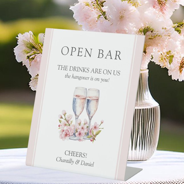 Signe De Table Cherry Blossom Mariage Funny Open Bar (Open Bar Sign from the Cherry Blossom Wedding Collection by Darling & May)