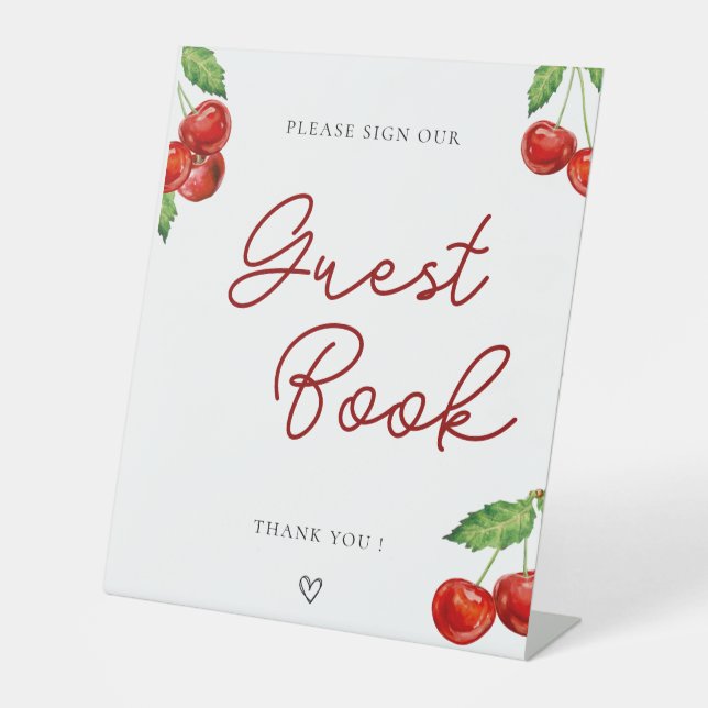 Signe De Table Cherry sur le Baby shower supérieur Livre d'invité (Recto)