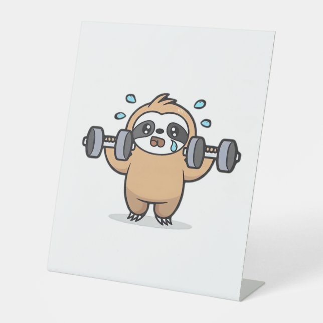 Signe De Table Chibi Sloth Gym Échec - Cute Kawaii Drôle Entraîne (Recto)