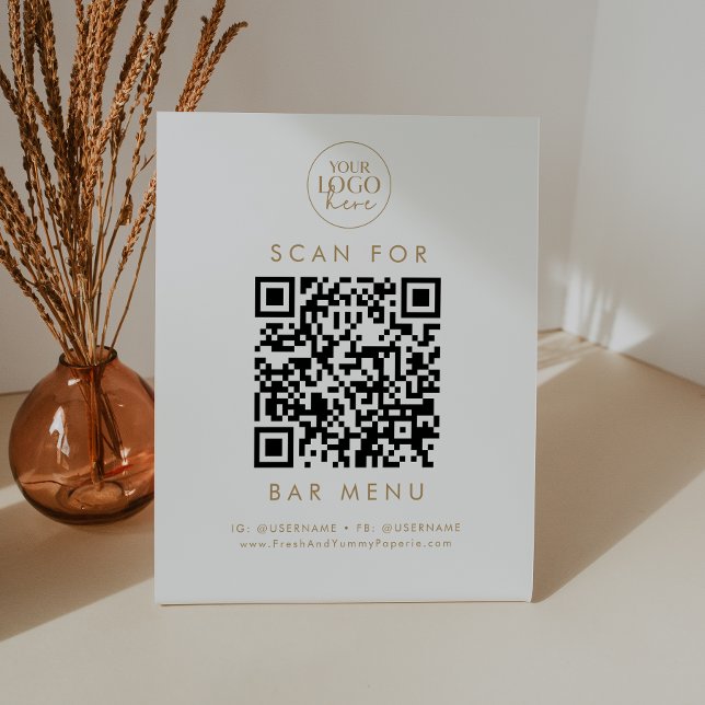 Signe De Table Chic Gold Business Logo Bar Menu QR Code (Créateur téléchargé)