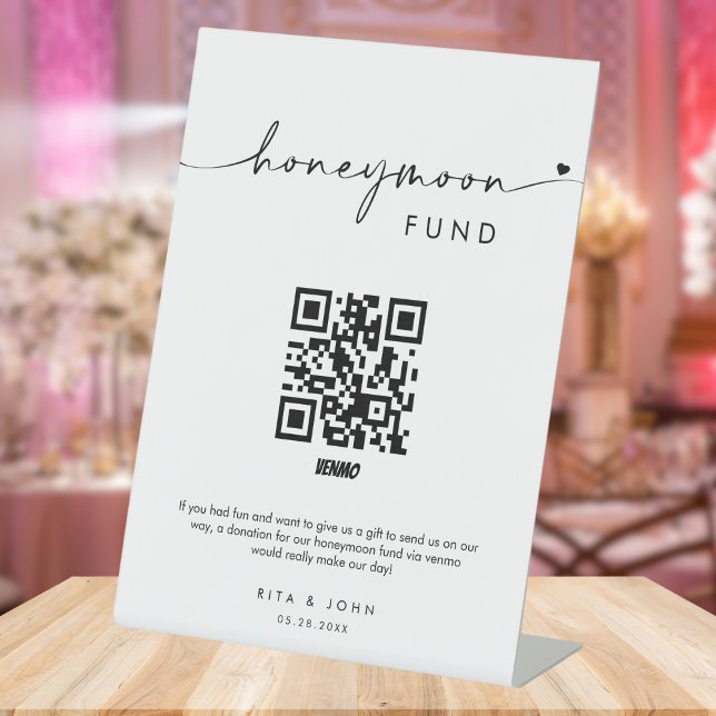 Signe De Table Chic moderne Honeymoon Fund Cash QR Code Mariage (Créateur téléchargé)