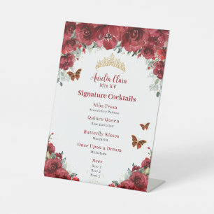Signe De Table Chic Red Floral Gold Quinceanera Cocktails Menu