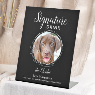 Signe De Table Chien Signature Boire moderne Black Pet Mariage Ba
