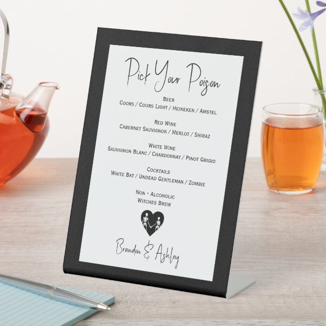 Signe De Table Choisissez votre poison Squelette Mariage Barre bl (In SItu)