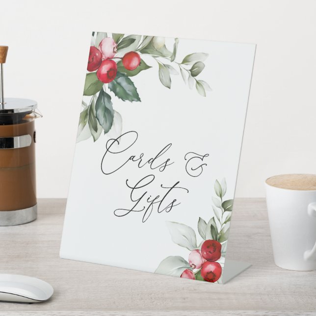 Signe De Table Christmas Greenery Cards & Gifts Table Tent Sign (In SItu)