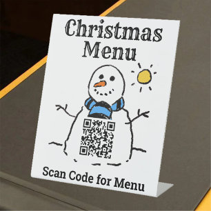 Signe De Table Christmas Menu Snowman with QR Code Pedestal Sign