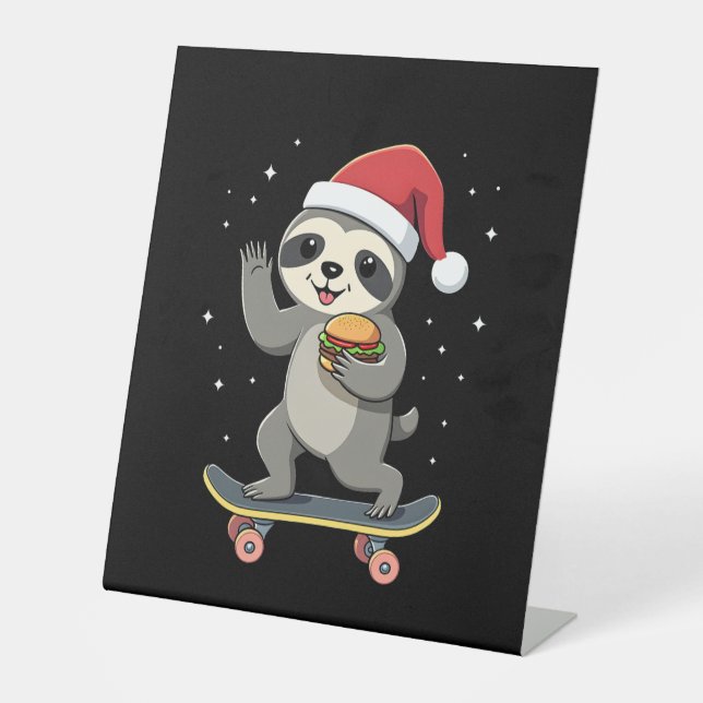 Signe De Table CHRISTMAS SLOTH Funny Christmas Skateboard Sloth ( (Recto)