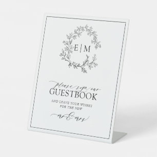 Signe De Table Cimetière blanc noir Monogramme Mariage Livre d'or