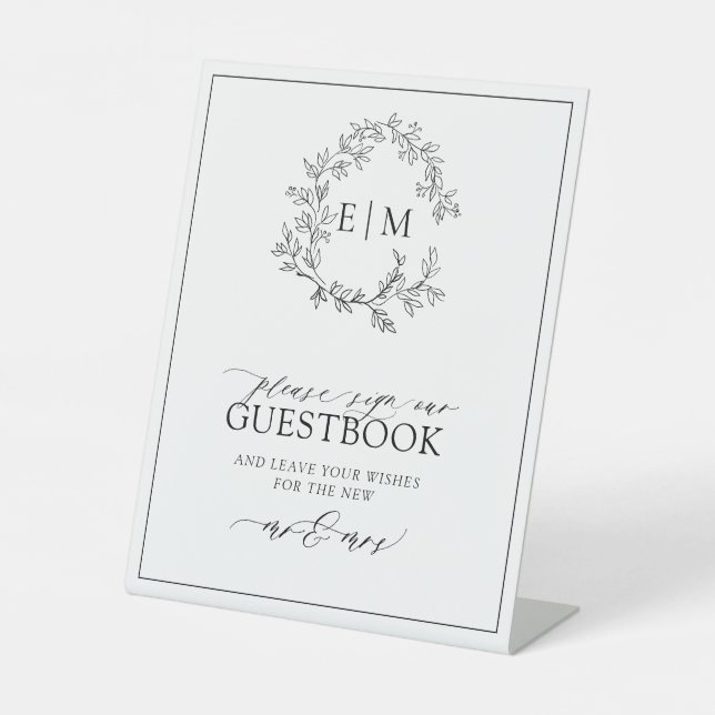 Signe De Table Cimetière blanc noir Monogramme Mariage Livre d'or (Recto)