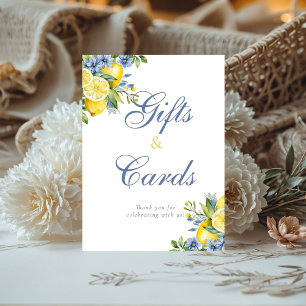 Signe De Table Citron bleu floral Citrus nuptiale Cadeau et carte
