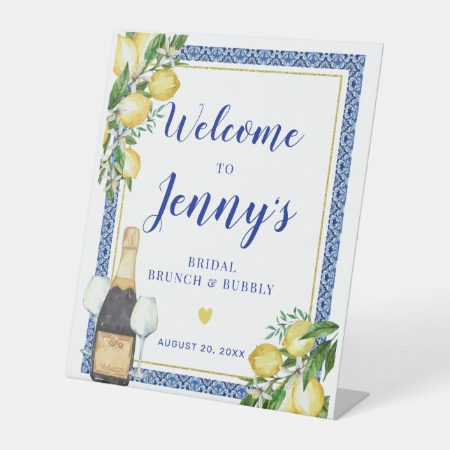 Signe De Table Citron Botanique Bleu Carreaux Brunch Bubbly Bienv (Recto)