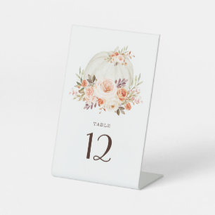 Signe De Table Citrouille blanc Fleurs d'automne Mariage Numéro d