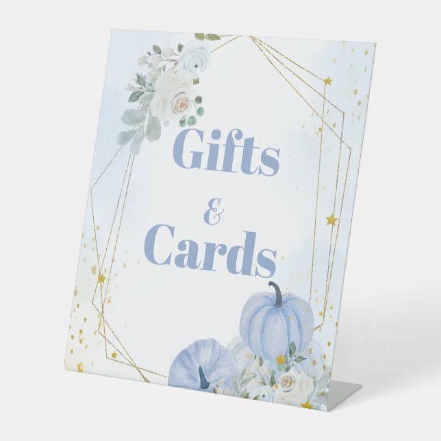 Signe De Table Citrouille Bleu Automne Baby shower garçon cadeau  (Recto)