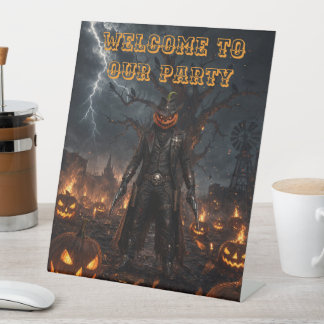 Signe De Table Citrouille de sheriff cowboy d'Halloween effrayant