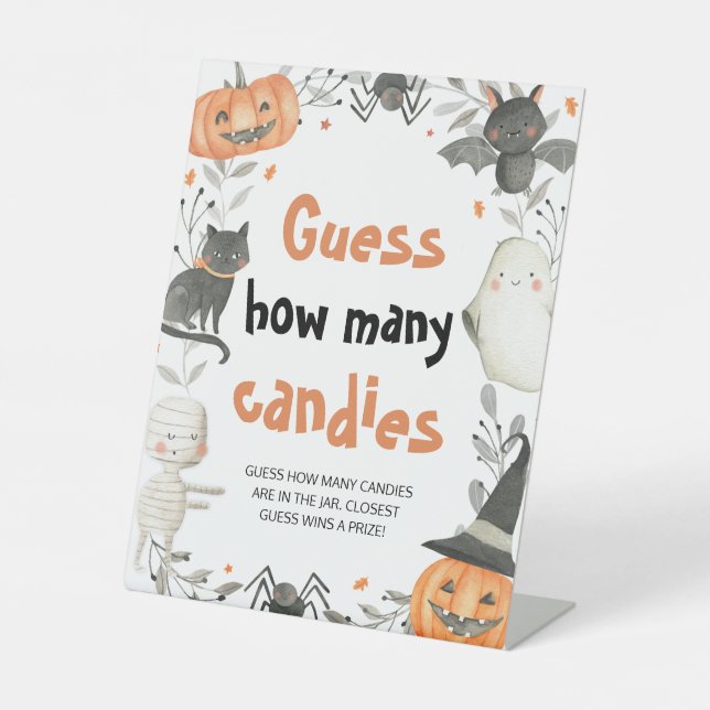 Signe De Table Citrouille Halloween mignon Devinez Combien De Can (Recto)