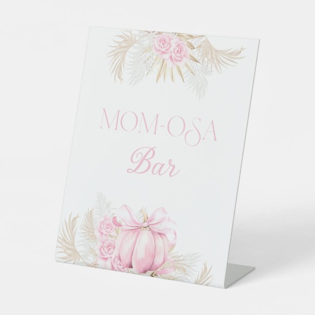 Signe De Table Citrouille rose Fille Floral Bow Baby shower Bar (Recto)