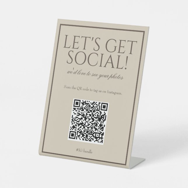 Signe De Table Classique Brown QR Code Social Media Sign (Recto)