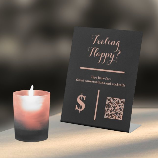 Signe De Table Classy Black Tip Your Bartender QR Code  (Créateur téléchargé)