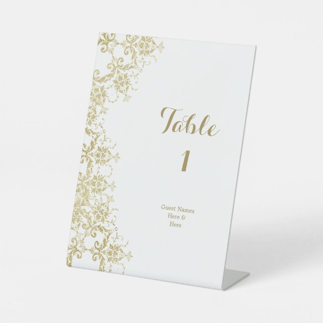 Signe De Table Classy Gold Damask Anniversaire Numéro de table (Recto)