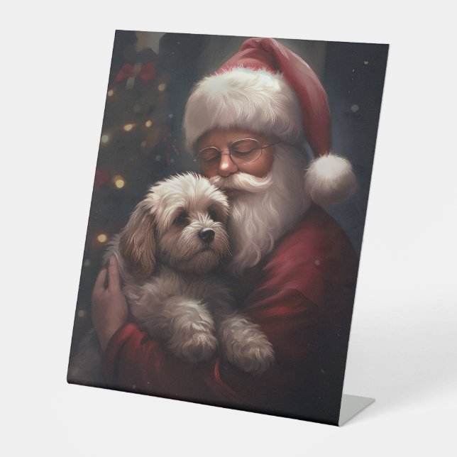 Signe De Table Cockapou avec Noël Festif du Père Noël (Recto)