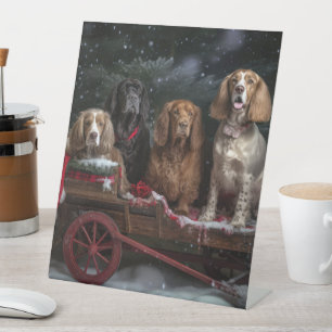 Signe De Table Cocker Spaniel Snowy Sleigh Décor de Noël