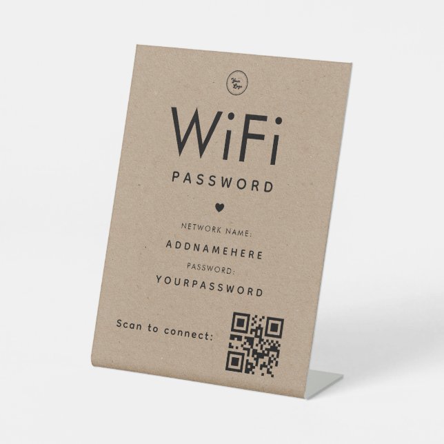 Signe De Table Code de mot de passe Kraft WiFi Logo professionnel (Recto)