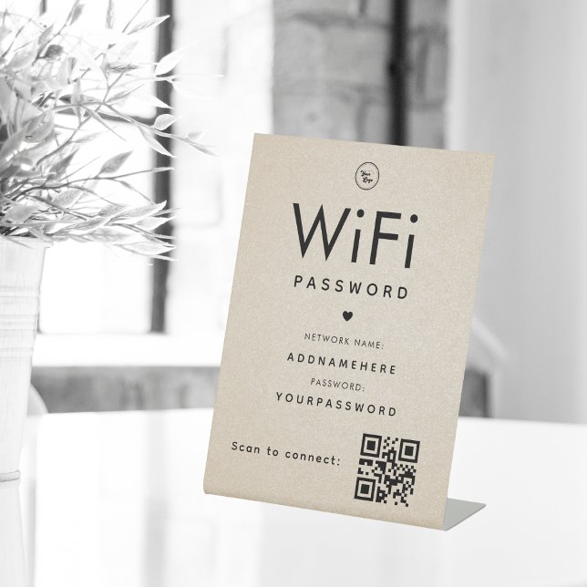 Signe De Table Code de mot de passe WiFi beige Logo professionnel (Créateur téléchargé)