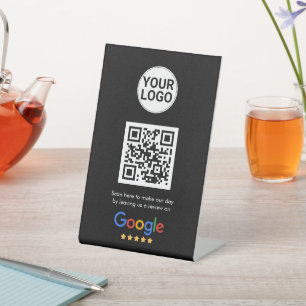 Signe De Table Code QR Avis Google Thème Sombre Logo Personnalisé