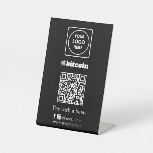 Signe De Table Code QR Bitcoin noir   Logo d'entreprise personnal