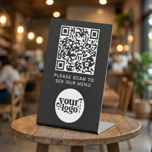 Signe De Table Code QR Café Moderne Sans Contact Logo Menu Noir