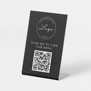 Signe De Table Code QR Contact Menu Logo Black Modern
