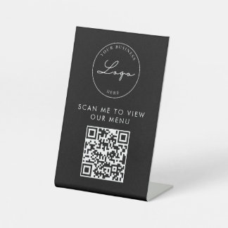 Signe De Table Code QR Contact Menu Logo Black Modern