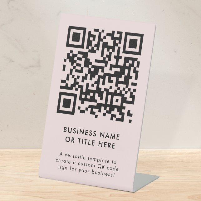 Signe De Table Code QR | Créez votre propre rose pâle moderne (Créateur téléchargé)
