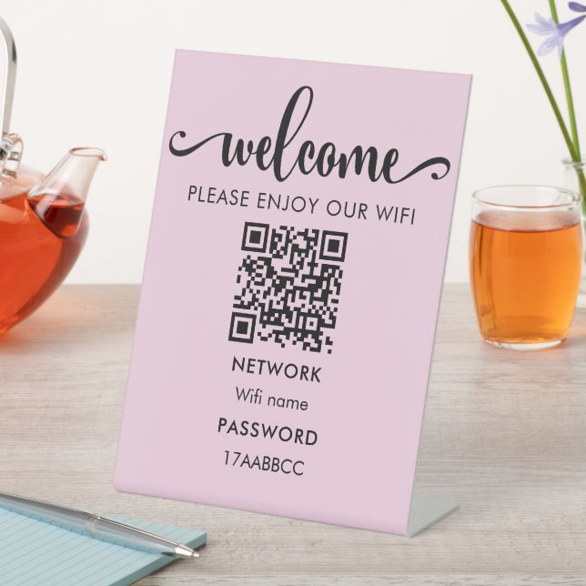 Signe De Table Code QR d'accueil WIFI | Profitez De Notre Rose Wi (In SItu)