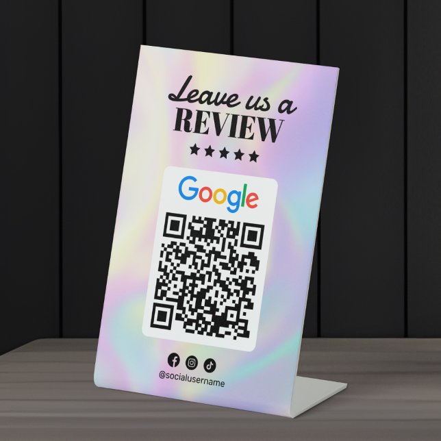 Signe De Table Code QR de Google Avis Salon de Coiffure Holograph (Créateur téléchargé)