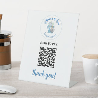 Signe De Table Code QR de la boulangerie mélangeuse Blue Flower p