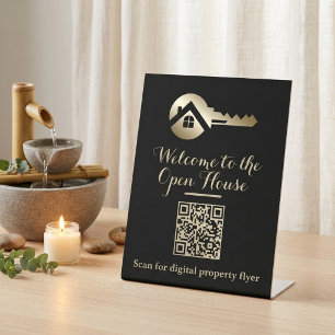 Signe De Table Code QR de la clé dorée de luxe immobilier noir 