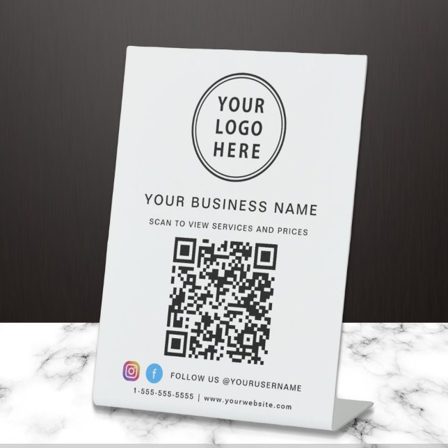Signe De Table Code QR de l'entreprise Logo Médias Sociaux (Connect customers and clients to your desired website destination with a single scan)