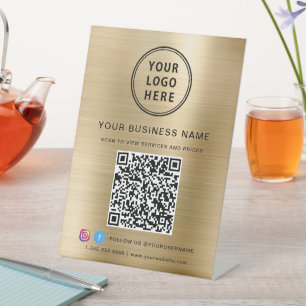 Signe De Table Code QR de l'entreprise Logo Médias Sociaux Or