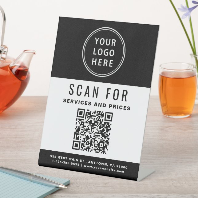 Signe De Table Code QR de l'entreprise Logo Noir Blanc (In SItu)
