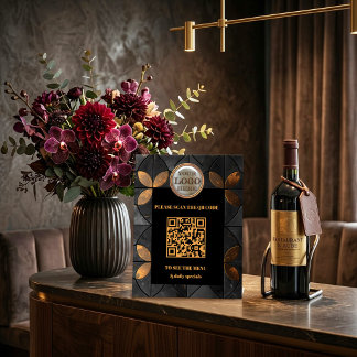 Signe De Table Code QR de logo noir or élégant pour entreprise