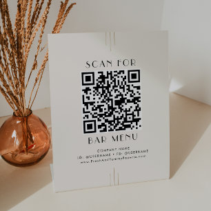 Signe De Table Code QR de menu de bar Everly Art Déco ivoire or n