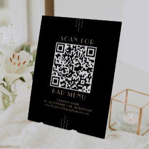 Signe De Table Code QR de menu de bar noir et or Art Déco EVERLY