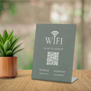 Signe De Table Code QR de mot de passe de réseau WiFi vert modern