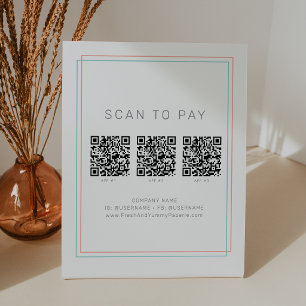 Signe De Table Code QR de paiement d'entreprise corail et sarcell