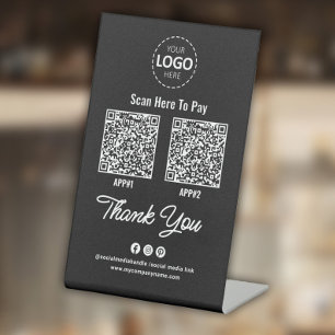 Signe De Table Code QR de paiement sans contact personnalisé noir