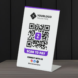 Signe De Table Code QR de paiement Scan to Pay Logo Zelle