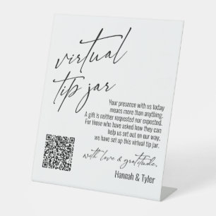 Signe De Table Code QR de pourboire virtuel contemporain blanc