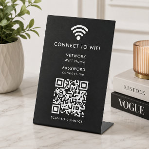 Signe De Table Code QR de réseau Wifi noir moderne pour se connec