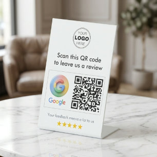 Signe De Table Code QR de révision Google minimaliste blanc moder